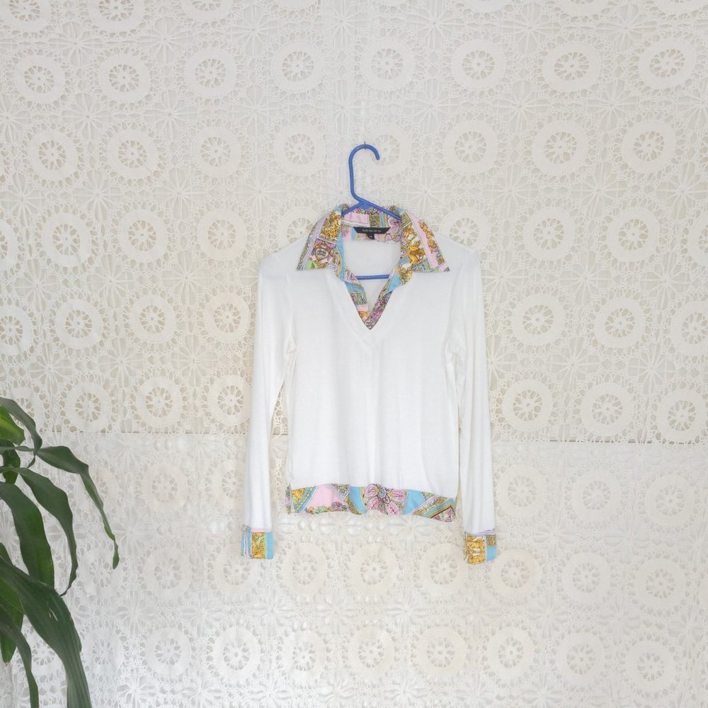 Fashionista Satin collared stretch knit top